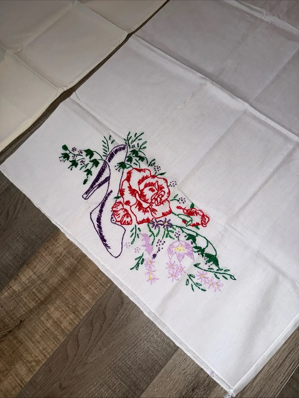 Embroidered Floral pillow cases- White with Multicolor Flowers